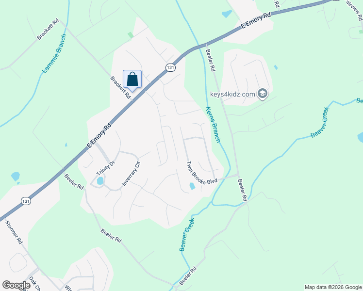 map of restaurants, bars, coffee shops, grocery stores, and more near 7433 Twin Brooks Boulevard in Knoxville