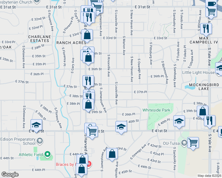 map of restaurants, bars, coffee shops, grocery stores, and more near 3706 South Knoxville Avenue in Tulsa