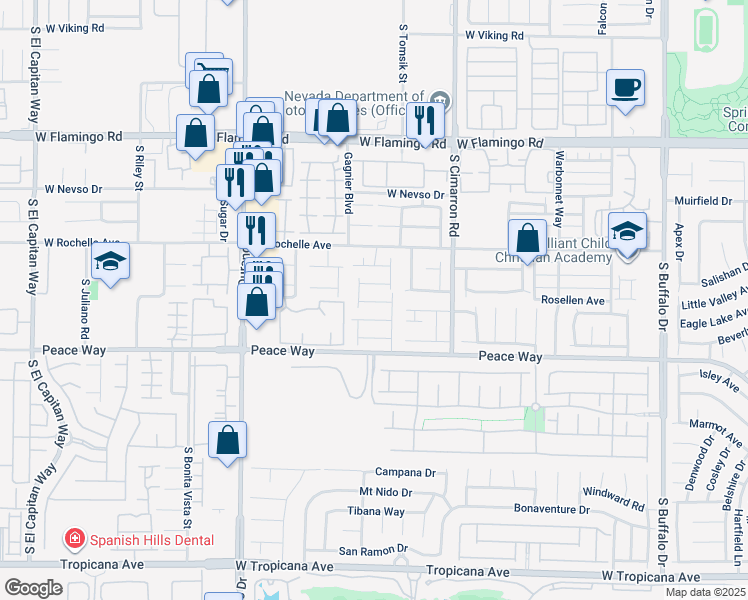 map of restaurants, bars, coffee shops, grocery stores, and more near 8113 West Rochelle Avenue in Las Vegas