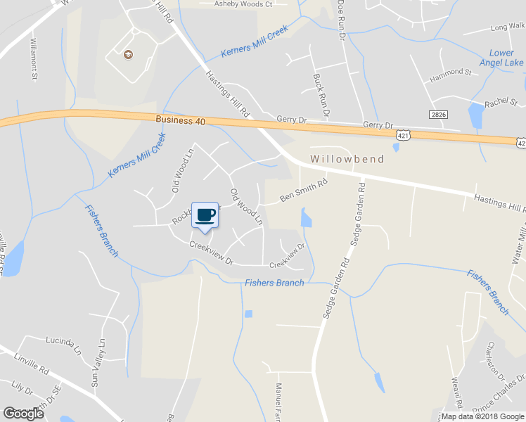 map of restaurants, bars, coffee shops, grocery stores, and more near 345 Old Wood Lane in Kernersville