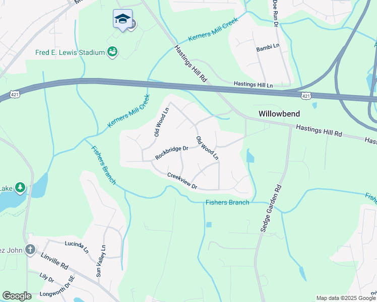 map of restaurants, bars, coffee shops, grocery stores, and more near 324 Rockbridge Drive in Kernersville