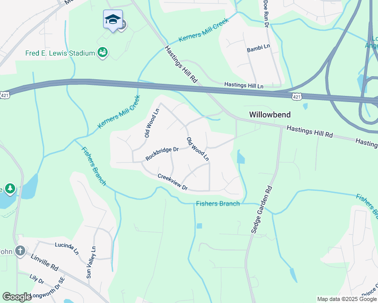 map of restaurants, bars, coffee shops, grocery stores, and more near 306 Rockbridge Drive in Kernersville