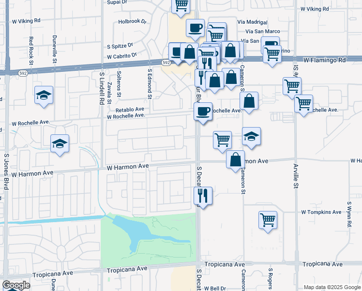 map of restaurants, bars, coffee shops, grocery stores, and more near 4410 Sandy River Drive in Las Vegas