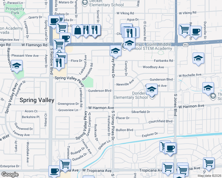 map of restaurants, bars, coffee shops, grocery stores, and more near 4372 Cranbrook Circle in Las Vegas