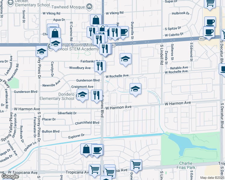 map of restaurants, bars, coffee shops, grocery stores, and more near 4400 South Jones Boulevard in Las Vegas