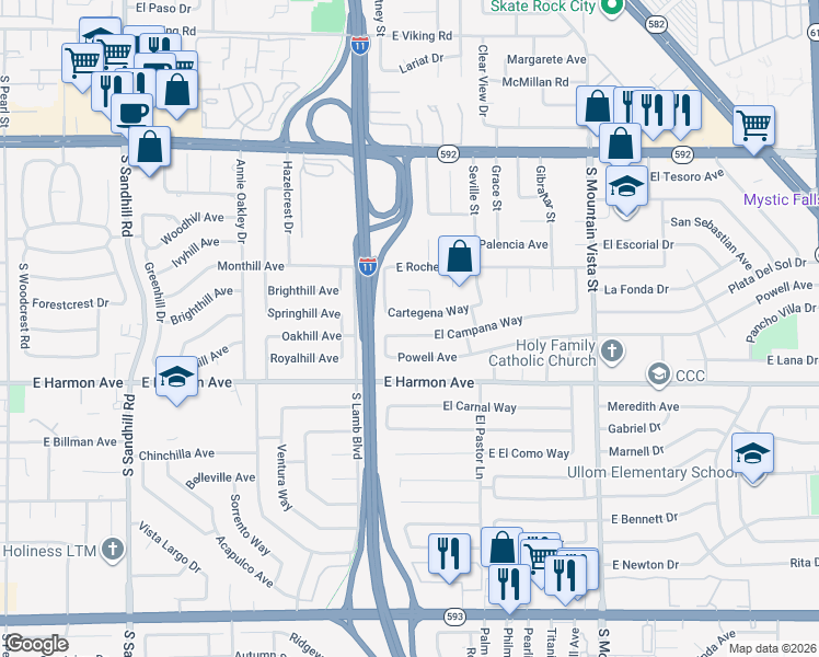 map of restaurants, bars, coffee shops, grocery stores, and more near 4278 El Campana Way in Las Vegas