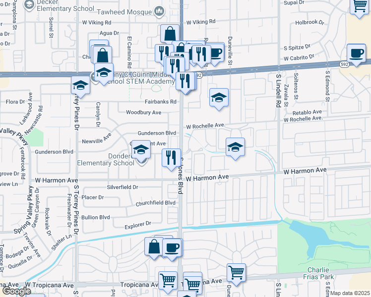 map of restaurants, bars, coffee shops, grocery stores, and more near 4400 South Jones Boulevard in Las Vegas