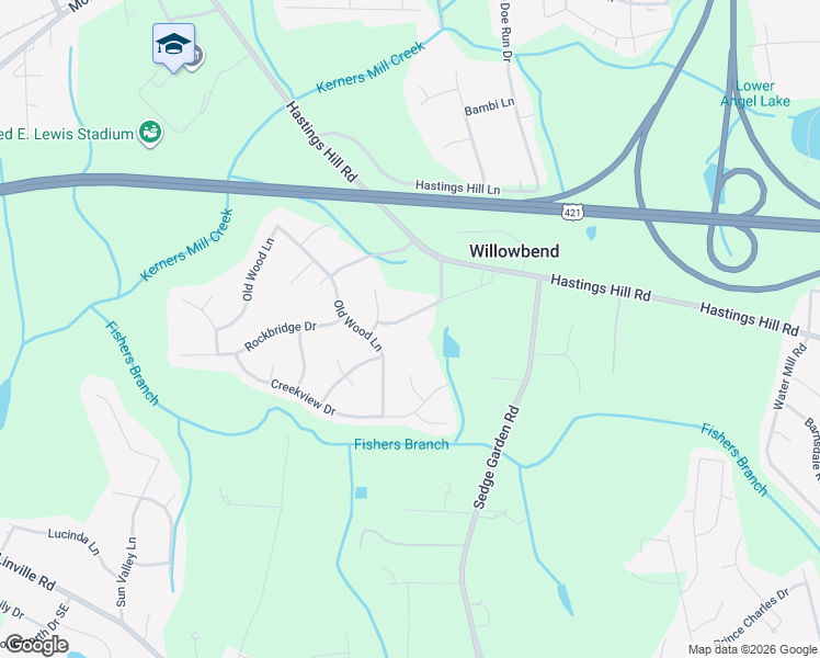 map of restaurants, bars, coffee shops, grocery stores, and more near 345 Old Wood Lane in Kernersville
