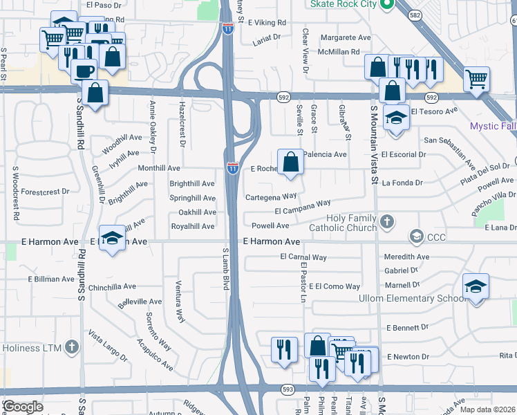 map of restaurants, bars, coffee shops, grocery stores, and more near 4278 El Campana Way in Las Vegas