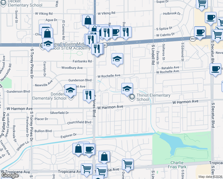 map of restaurants, bars, coffee shops, grocery stores, and more near 4400 South Jones Boulevard in Las Vegas