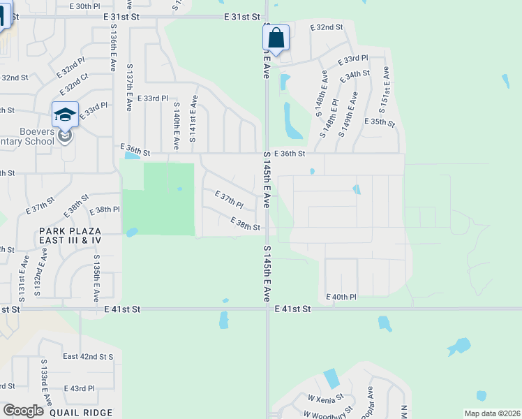 map of restaurants, bars, coffee shops, grocery stores, and more near 3719 South 144th East Place in Tulsa