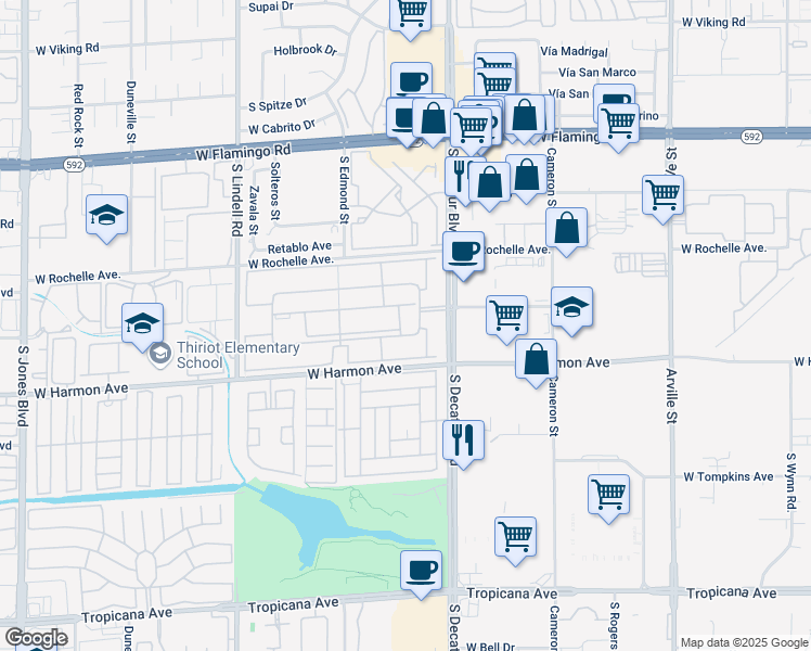 map of restaurants, bars, coffee shops, grocery stores, and more near 4980 Indian River Drive in Las Vegas