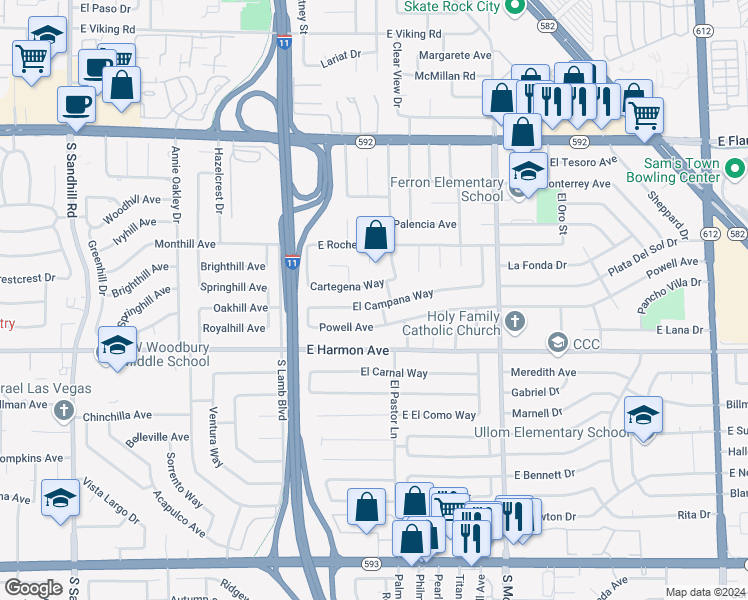 map of restaurants, bars, coffee shops, grocery stores, and more near 4364 El Campana Way in Las Vegas