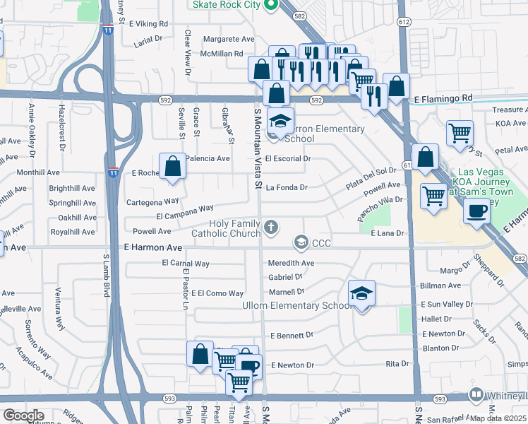 map of restaurants, bars, coffee shops, grocery stores, and more near 4606 Powell Avenue in Las Vegas