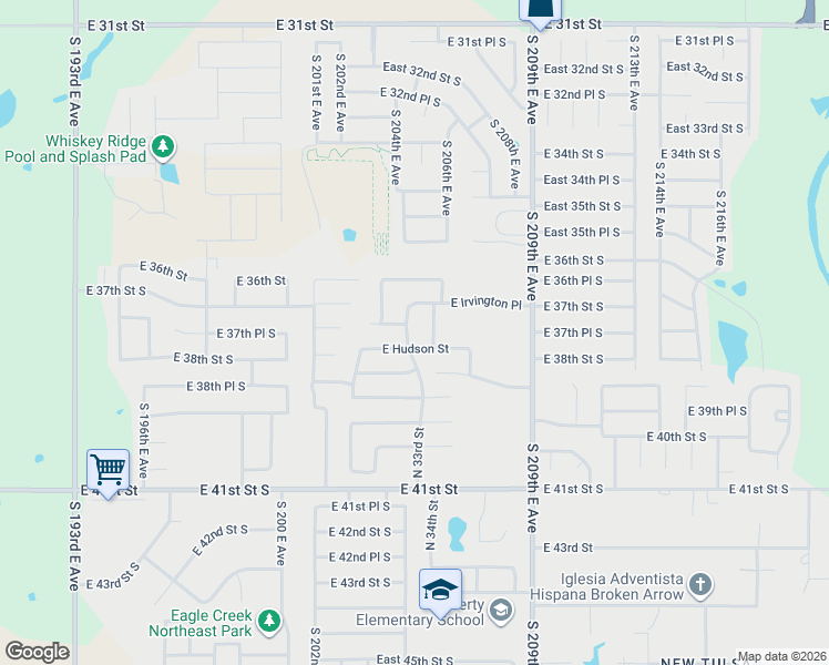 map of restaurants, bars, coffee shops, grocery stores, and more near 5709 North 33rd Street in Broken Arrow