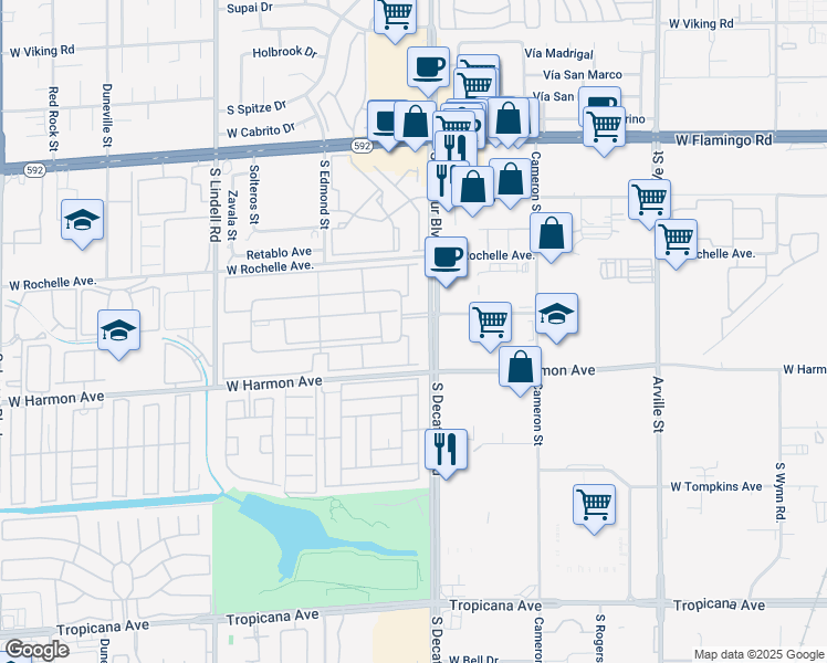 map of restaurants, bars, coffee shops, grocery stores, and more near 4410 Sandy River Drive in Las Vegas