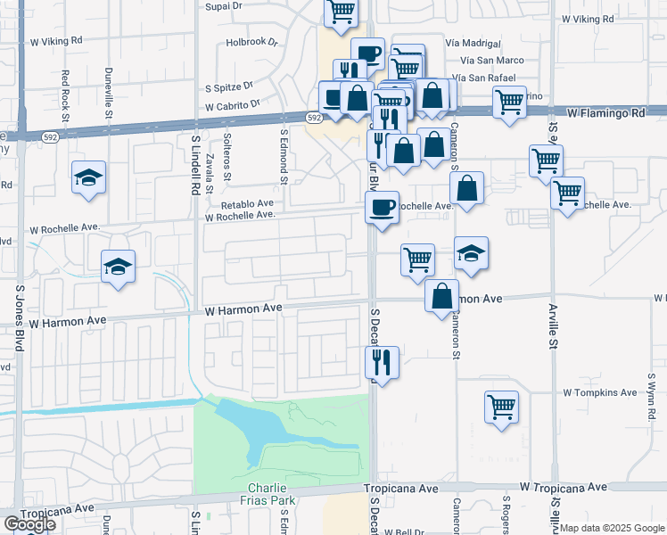 map of restaurants, bars, coffee shops, grocery stores, and more near 5020 Indian River Drive in Las Vegas