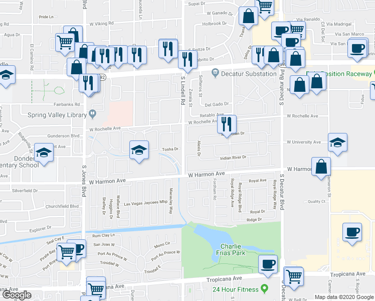 map of restaurants, bars, coffee shops, grocery stores, and more near 4401 Alexis Drive in Las Vegas