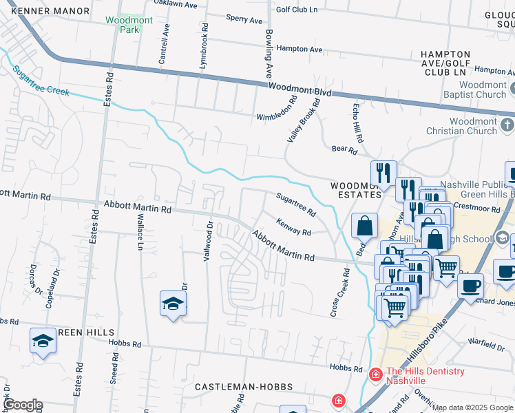 map of restaurants, bars, coffee shops, grocery stores, and more near 3713 Sugartree Place in Nashville
