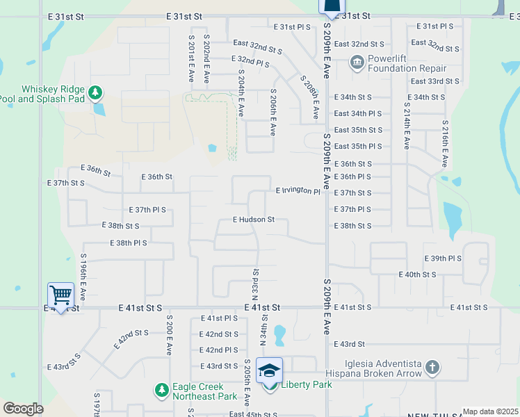 map of restaurants, bars, coffee shops, grocery stores, and more near 5710 North 34th Street in Broken Arrow