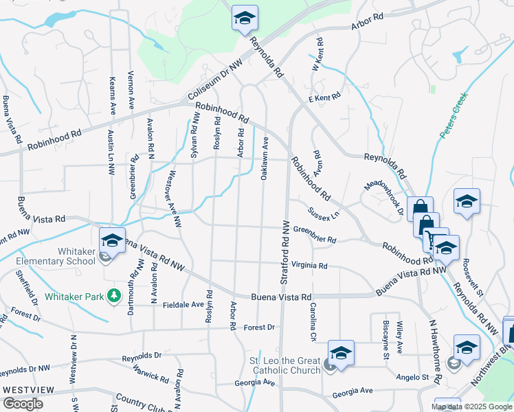 map of restaurants, bars, coffee shops, grocery stores, and more near 728 Oaklawn Avenue in Winston-Salem
