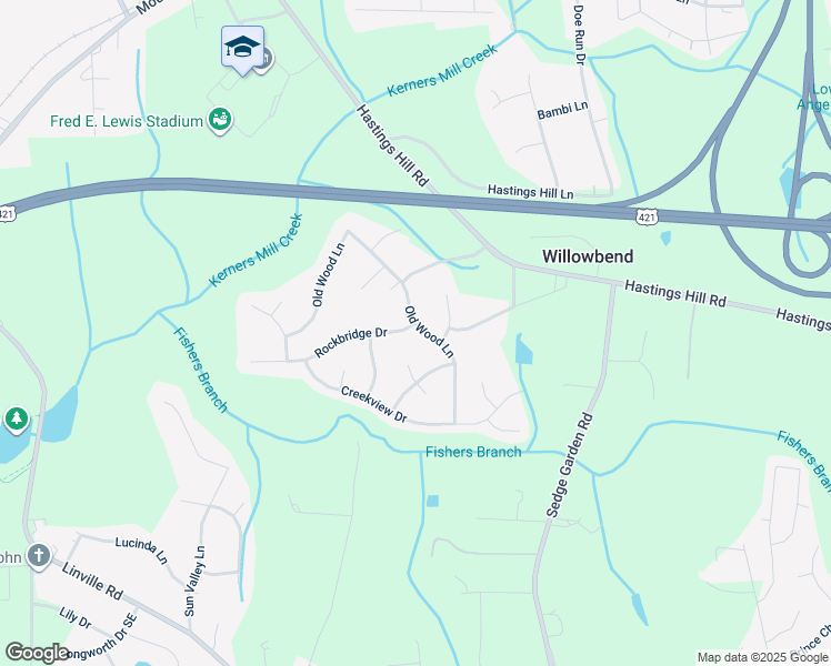 map of restaurants, bars, coffee shops, grocery stores, and more near 300 Rockbridge Drive in Kernersville