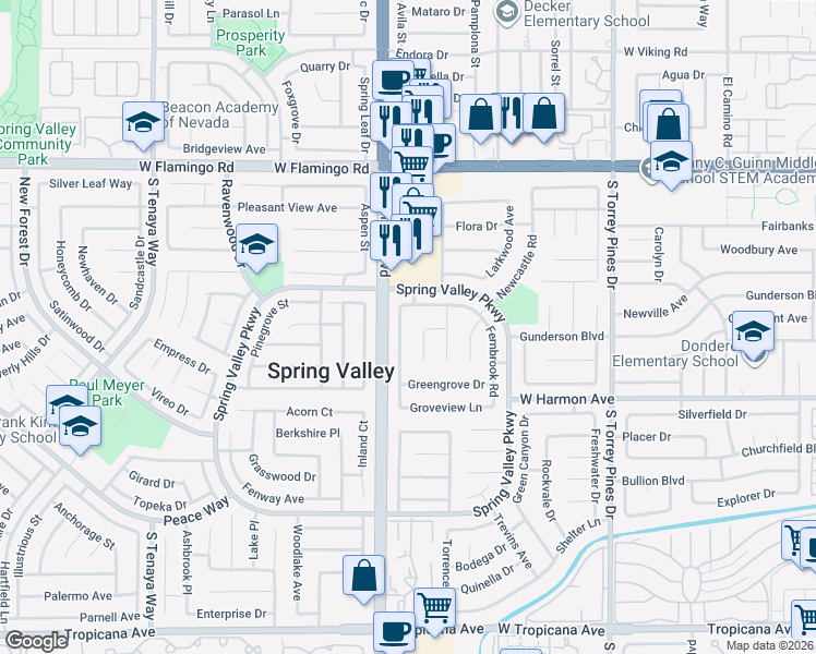 map of restaurants, bars, coffee shops, grocery stores, and more near 4374 De Forest St in Las Vegas