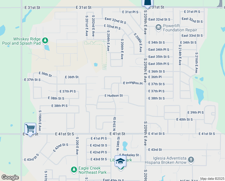 map of restaurants, bars, coffee shops, grocery stores, and more near 5711 North 33rd Street in Broken Arrow