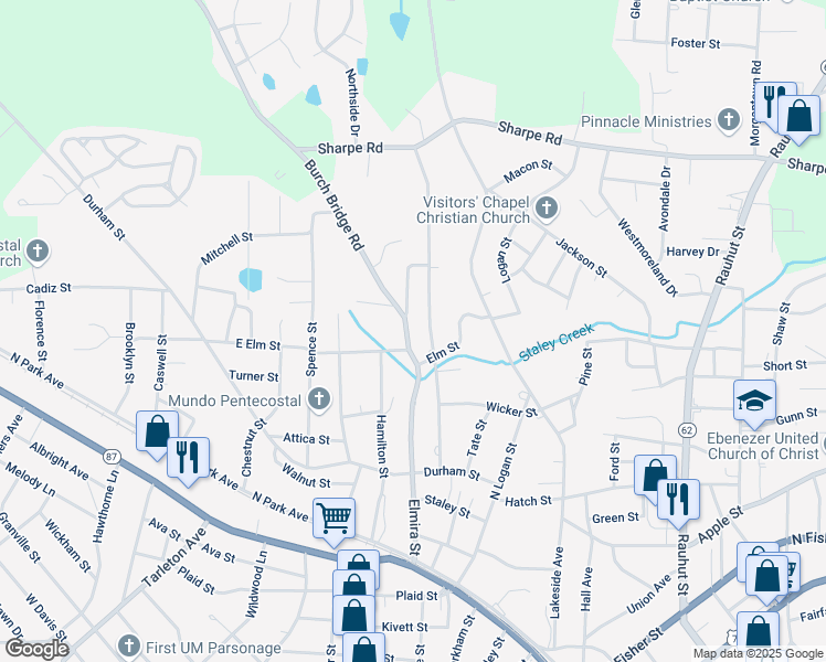 map of restaurants, bars, coffee shops, grocery stores, and more near 631 Elmira Street in Burlington