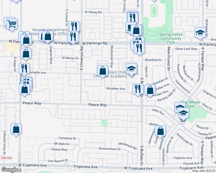 map of restaurants, bars, coffee shops, grocery stores, and more near 8023 Delbonita Avenue in Las Vegas