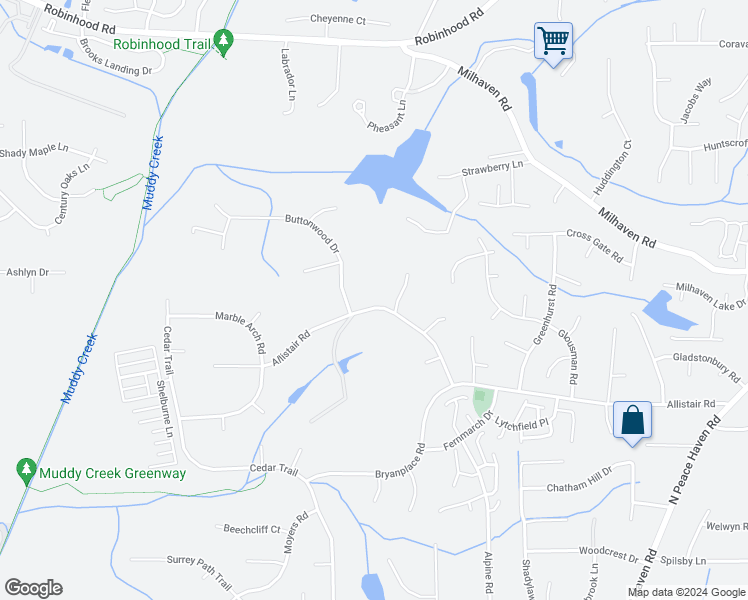 map of restaurants, bars, coffee shops, grocery stores, and more near 4243 Allistair Road in Winston-Salem