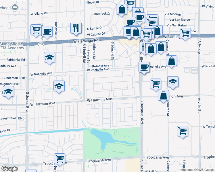 map of restaurants, bars, coffee shops, grocery stores, and more near 5160 Indian River Drive in Las Vegas