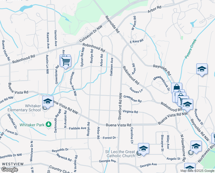 map of restaurants, bars, coffee shops, grocery stores, and more near 728 Oaklawn Avenue in Winston-Salem