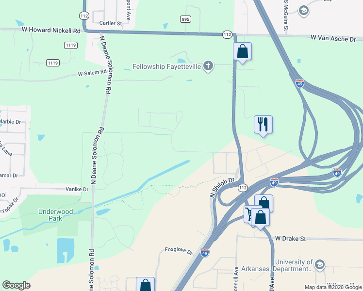 map of restaurants, bars, coffee shops, grocery stores, and more near Truckers Drive in Fayetteville