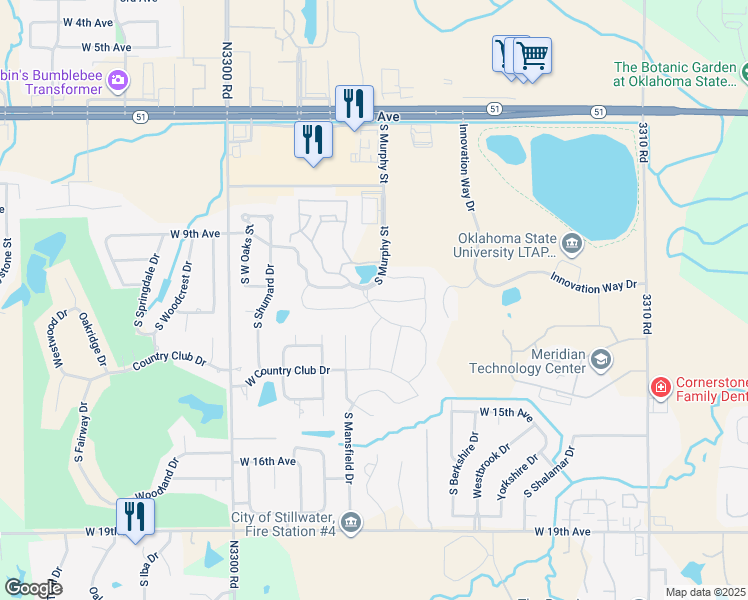 map of restaurants, bars, coffee shops, grocery stores, and more near 4410 Prescot Drive in Stillwater