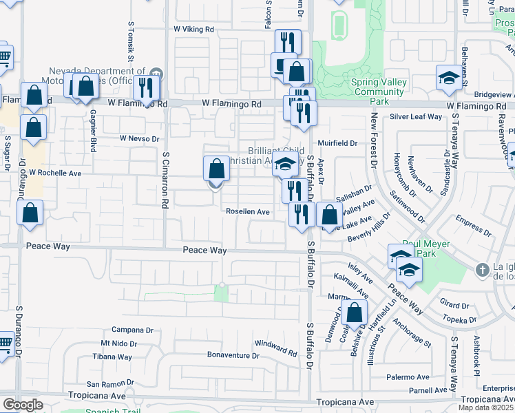 map of restaurants, bars, coffee shops, grocery stores, and more near 7945 Delbonita Avenue in Las Vegas