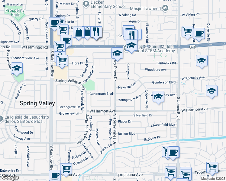map of restaurants, bars, coffee shops, grocery stores, and more near 4372 Cranbrook Cir in Las Vegas