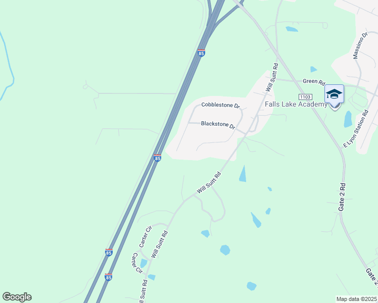 map of restaurants, bars, coffee shops, grocery stores, and more near 1677 Cobblestone Drive in Creedmoor