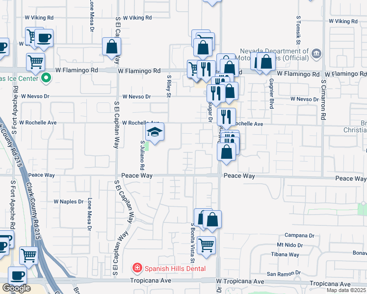 map of restaurants, bars, coffee shops, grocery stores, and more near 8749 Emsdale Ct in Las Vegas