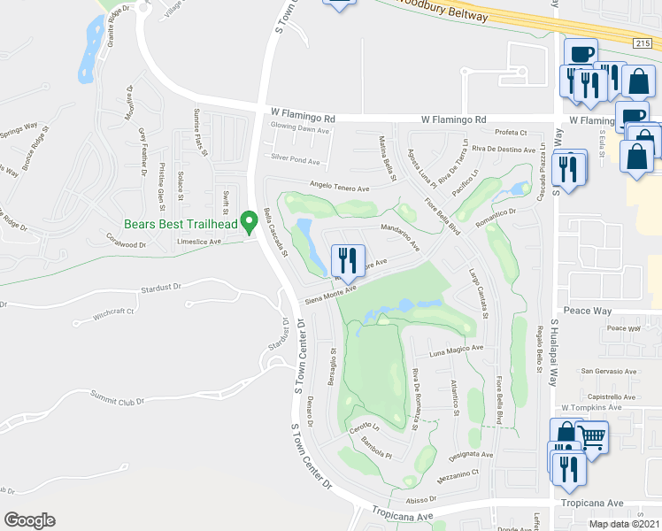 map of restaurants, bars, coffee shops, grocery stores, and more near 4415 San Casina Street in Las Vegas