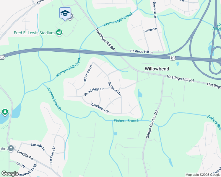 map of restaurants, bars, coffee shops, grocery stores, and more near 300 Rockbridge Drive in Kernersville
