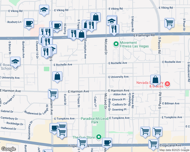 map of restaurants, bars, coffee shops, grocery stores, and more near 4380 Flandes Street in Las Vegas
