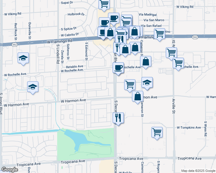 map of restaurants, bars, coffee shops, grocery stores, and more near 4410 Sandy River Drive in Las Vegas