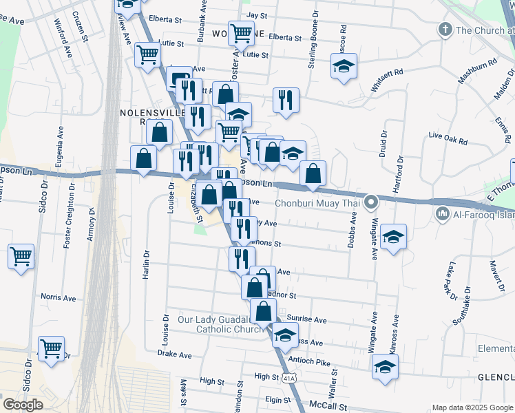 map of restaurants, bars, coffee shops, grocery stores, and more near 305 Collier Avenue in Nashville