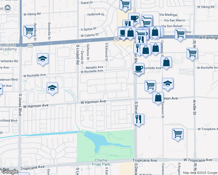 map of restaurants, bars, coffee shops, grocery stores, and more near 5080 Indian River Drive in Las Vegas