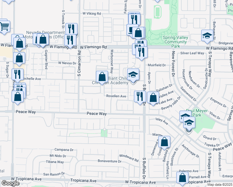 map of restaurants, bars, coffee shops, grocery stores, and more near 7951 Delbonita Avenue in Las Vegas