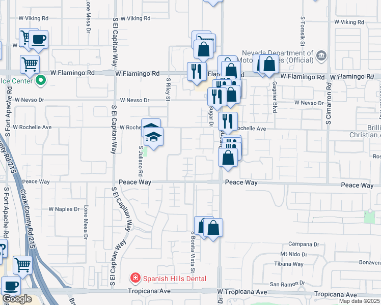 map of restaurants, bars, coffee shops, grocery stores, and more near 4355 South Durango Drive in Las Vegas