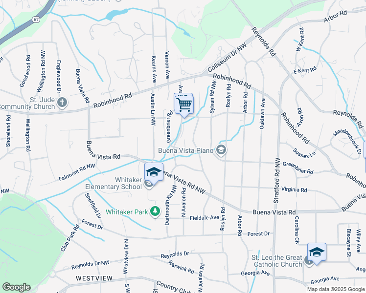 map of restaurants, bars, coffee shops, grocery stores, and more near 2549 Greenbrier Road in Winston-Salem