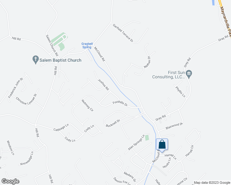 map of restaurants, bars, coffee shops, grocery stores, and more near 8116 Joshua Road in Knoxville