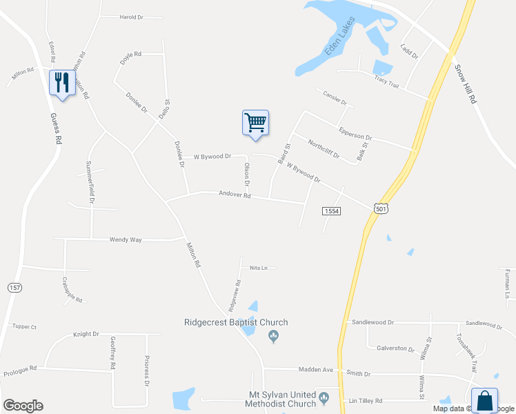 map of restaurants, bars, coffee shops, grocery stores, and more near 405 Andover Road in Durham
